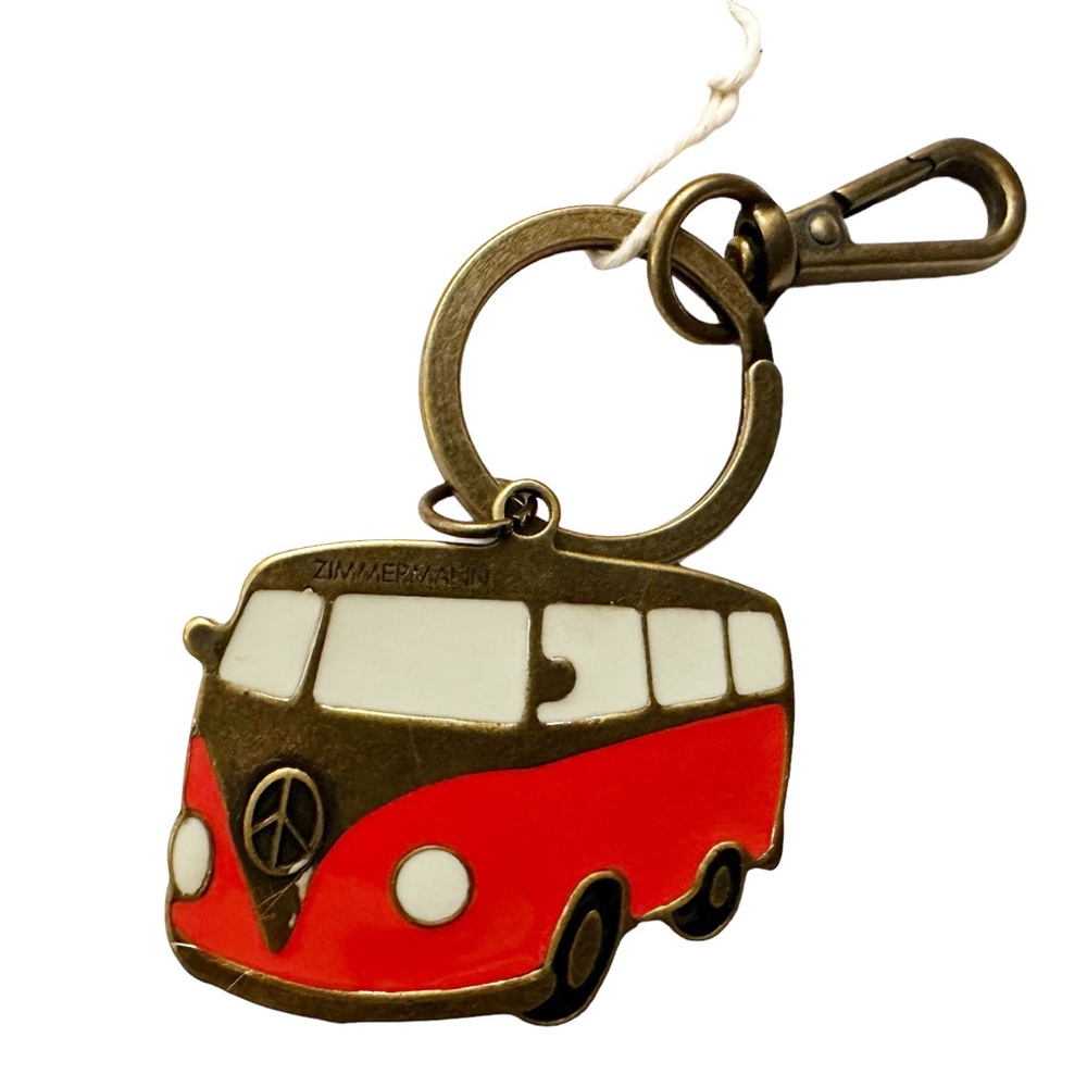 ZIMMERMANN NWT Red Van Design Keyring Aged Metal Enamel Front Engraved Logo